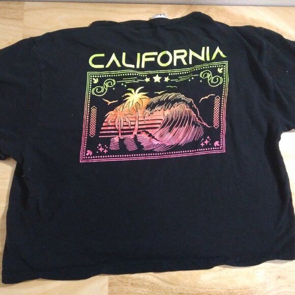 Vintage 90s California Beach Sunset Neon Crop Top T-Shirt - Picture 1 of 9